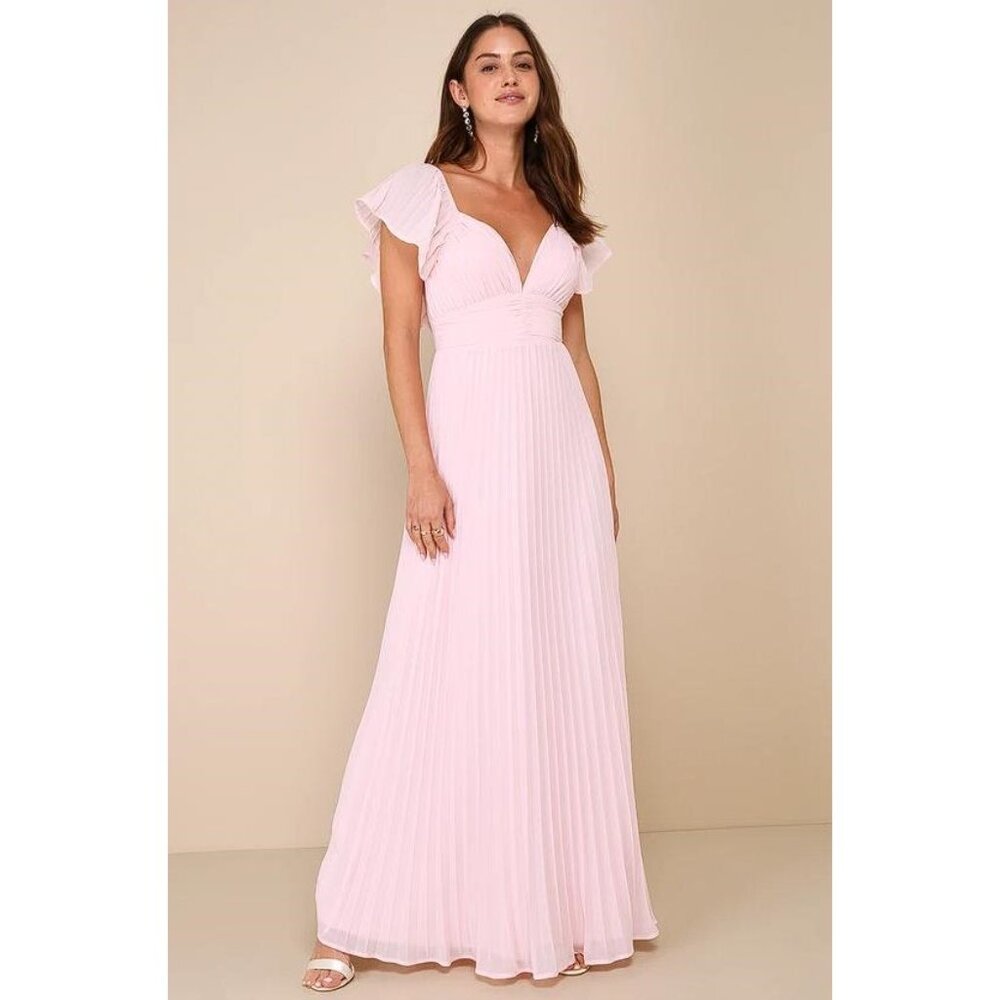 LULUS Women's Ideal Occasion Pleated Flutter Sleeve Backless Maxi Dress Size XL